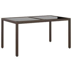 Vidaxl Vrtna miza 150x90x75 cm kaljeno steklo in poli ratan rjava
