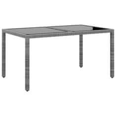 Vidaxl Vrtna miza 150x90x75 cm kaljeno steklo in poli ratan siva