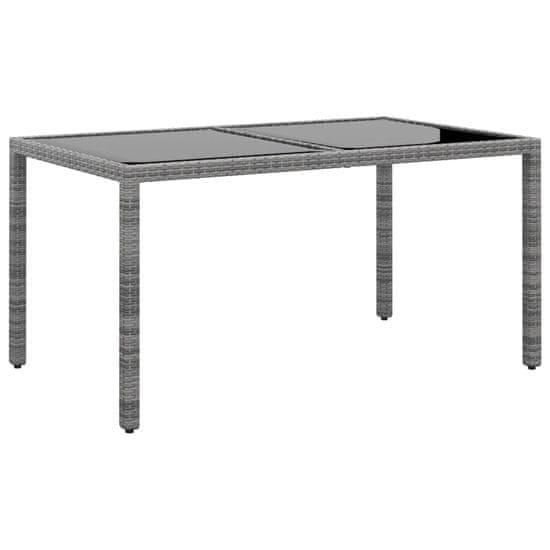 Vidaxl Vrtna miza 150x90x75 cm kaljeno steklo in poli ratan siva