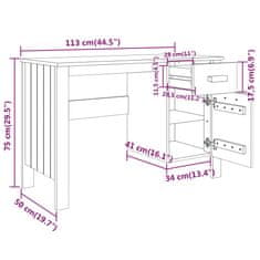 Vidaxl Pisalna miza bela 113x50x75 cm trdna borovina