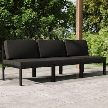 Vidaxl vidaXL Vrtni kavč za 3 osebe z blazinami, aluminij, antracit