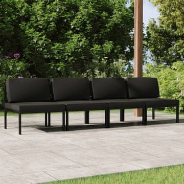 Vidaxl vidaXL Vrtni kavč za 4 osebe z blazinami, aluminij, antracit