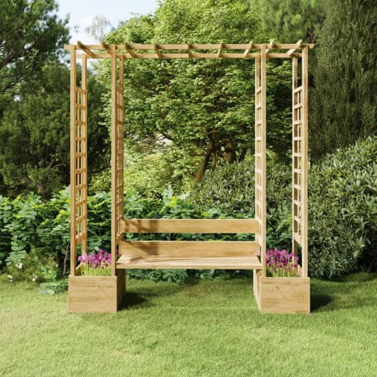 Vidaxl Vrtna pergola s klopjo in koriti impregnirana trdna borovina
