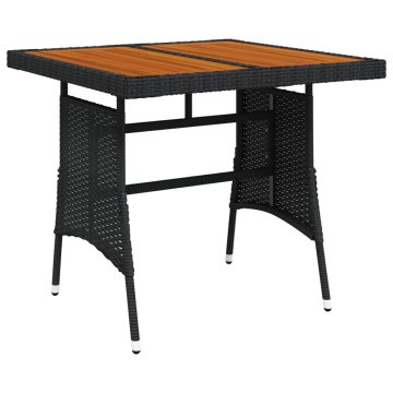 Greatstore Vrtna miza črna 70x70x72 cm poli ratan in trden akacijev les