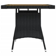 Greatstore Vrtna miza črna 70x70x72 cm poli ratan in trden akacijev les