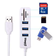 Northix Čitalnik pomnilniških kartic Mini USB 2.0 + zvezdišče USB, bel 