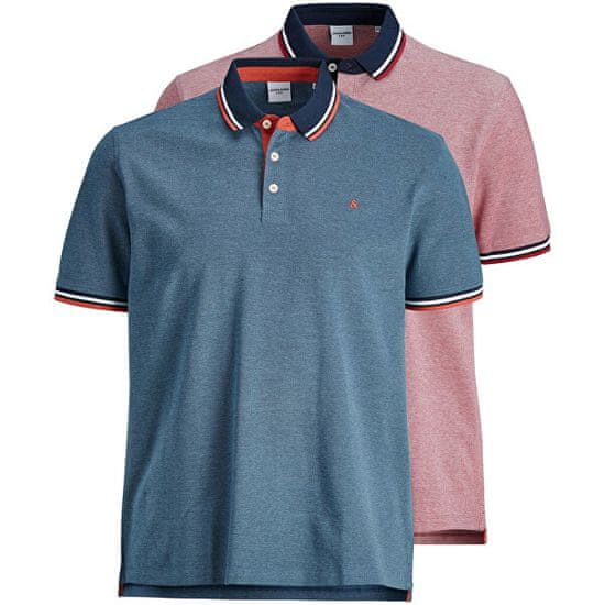 Jack&Jones Plus 2 PAKET - moška polo triko JJEPAULOS Slim Fit 12195649 Rio Red Denim Blue