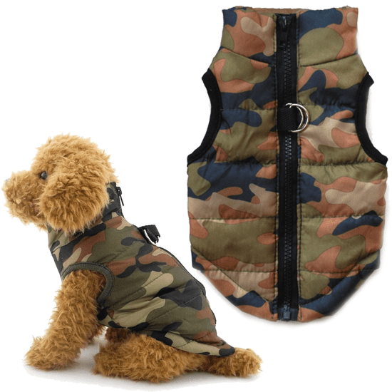 Korbi Jopiček za psa ali mačko, vzorec zelena camo, velikost XS