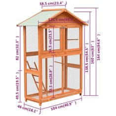 Vidaxl Ptičja kletka iz trdne borovine in lesa jelke 120x60x168 cm
