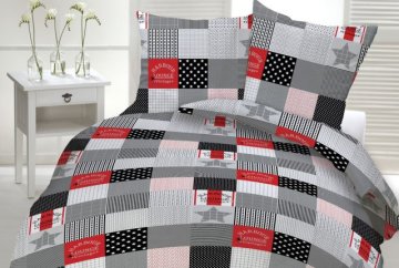 Posteljnina iz seersuckerja 160x200, sivo-rdeč karo vzorec K247