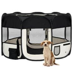 Greatstore Zložljiva pasja ograjica s torbo črna 125x125x61 cm