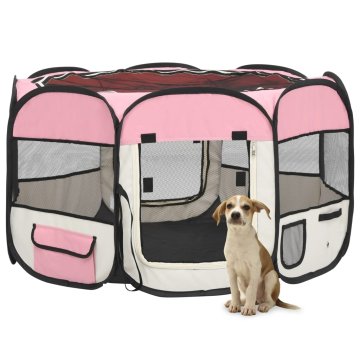 Vidaxl vidaXL Zložljiva pasja kletka z torbo roza 110x110x58 cm