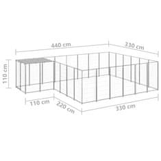 Vidaxl Pasji boks srebrn 12,1 m2 jeklo