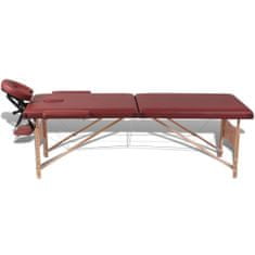 Greatstore Rdeča zložljiva masažna miza z 2 območji in lesenim okvirjem