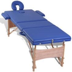 shumee Modra zložljiva masažna miza s 3 območji in lesenim okvirjem