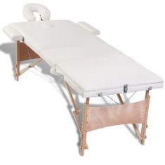 Vidaxl Krem bela zložljiva masažna miza s 3 območji in lesenim okvirjem