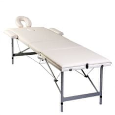 shumee Krem bela zložljiva masažna miza z 3 območji in aluminjastim okvirjem