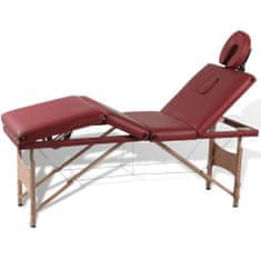 shumee Rdeča zložljiva masažna miza s 4 območji in lesenim okvirjem
