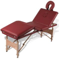 shumee Rdeča zložljiva masažna miza s 4 območji in lesenim okvirjem