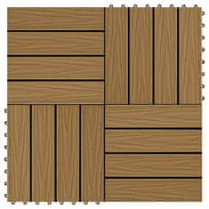 Vidaxl Talne plošče 11 kosov globok relief WPC 30x30 cm 1 m2 tikovina
