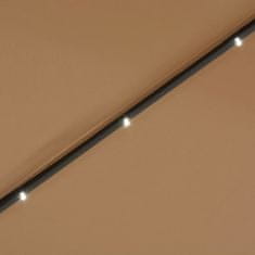 Greatstore Zunanji senčnik z LED lučkami in jeklenim drogom 300 cm taupe