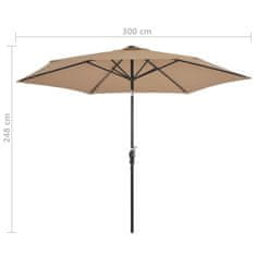 Vidaxl Zunanji senčnik z LED lučkami in jeklenim drogom 300 cm taupe