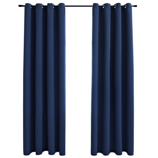 Vidaxl Zatemnitvene zavese s kovinskimi obročki 2 kosa modre 140x175cm