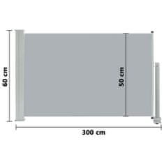 Vidaxl Zložljiva stranska tenda za teraso 60x300 cm siva