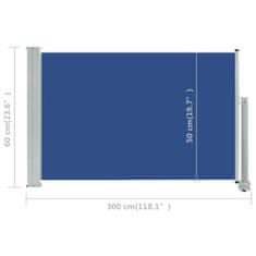 Vidaxl Zložljiva stranska tenda za teraso 60x300 cm modra