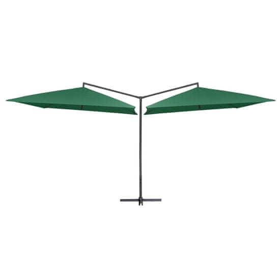 Vidaxl Dvojni senčnik z jeklenim drogom 250x250 cm zelen