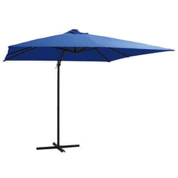 Vidaxl Stranski senčnik LED in kovinski drog 250x250 cm sinje moder