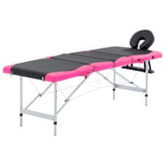 Vidaxl 4-conska zložljiva masažna miza aluminij črne in roza barve