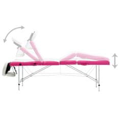 shumee 4-conska zložljiva masažna miza aluminij bele in roza barve