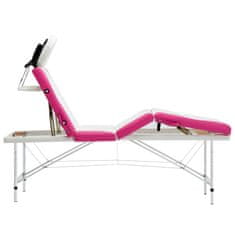 Vidaxl 4-conska zložljiva masažna miza aluminij bele in roza barve
