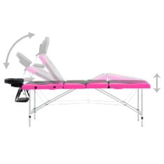 Greatstore 4-conska zložljiva masažna miza aluminij črne in roza barve