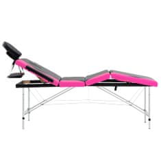 Greatstore 4-conska zložljiva masažna miza aluminij črne in roza barve
