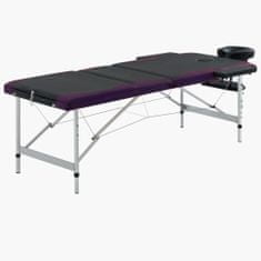 shumee 3-conska zložljiva masažna miza aluminij črna in vijolična