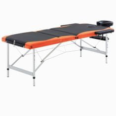 Greatstore 3-conska zložljiva masažna miza aluminij črna in oranžna