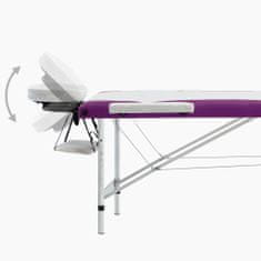 Greatstore 3-conska zložljiva masažna miza aluminij bela in vijolična