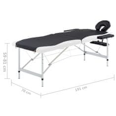 shumee 2-conska zložljiva masažna miza aluminij črne in bele barve
