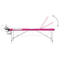 shumee 3-conska zložljiva masažna miza aluminij bele in roza barve