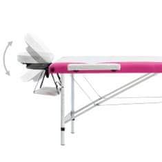 Greatstore 3-conska zložljiva masažna miza aluminij bele in roza barve