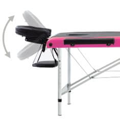 Greatstore 3-conska zložljiva masažna miza aluminij črne in roza barve