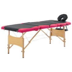 Greatstore Zložljiva masažna miza 4-conska les črna in roza