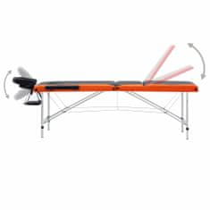 Greatstore 3-conska zložljiva masažna miza aluminij črna in oranžna