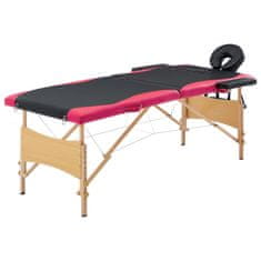 Vidaxl Zložljiva masažna miza 2 coni les črna in roza