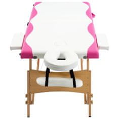 Greatstore Zložljiva masažna miza 2-conska les bela in roza