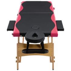 Vidaxl Zložljiva masažna miza 2 coni les črna in roza