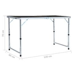 Vidaxl Zložljiva miza za kampiranje siva iz aluminija 120x60 cm