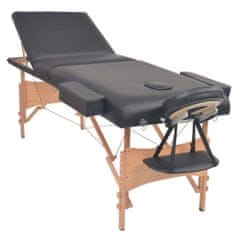 Vidaxl Komplet 3-conske zložljive masažne mize in stolčka črne barve